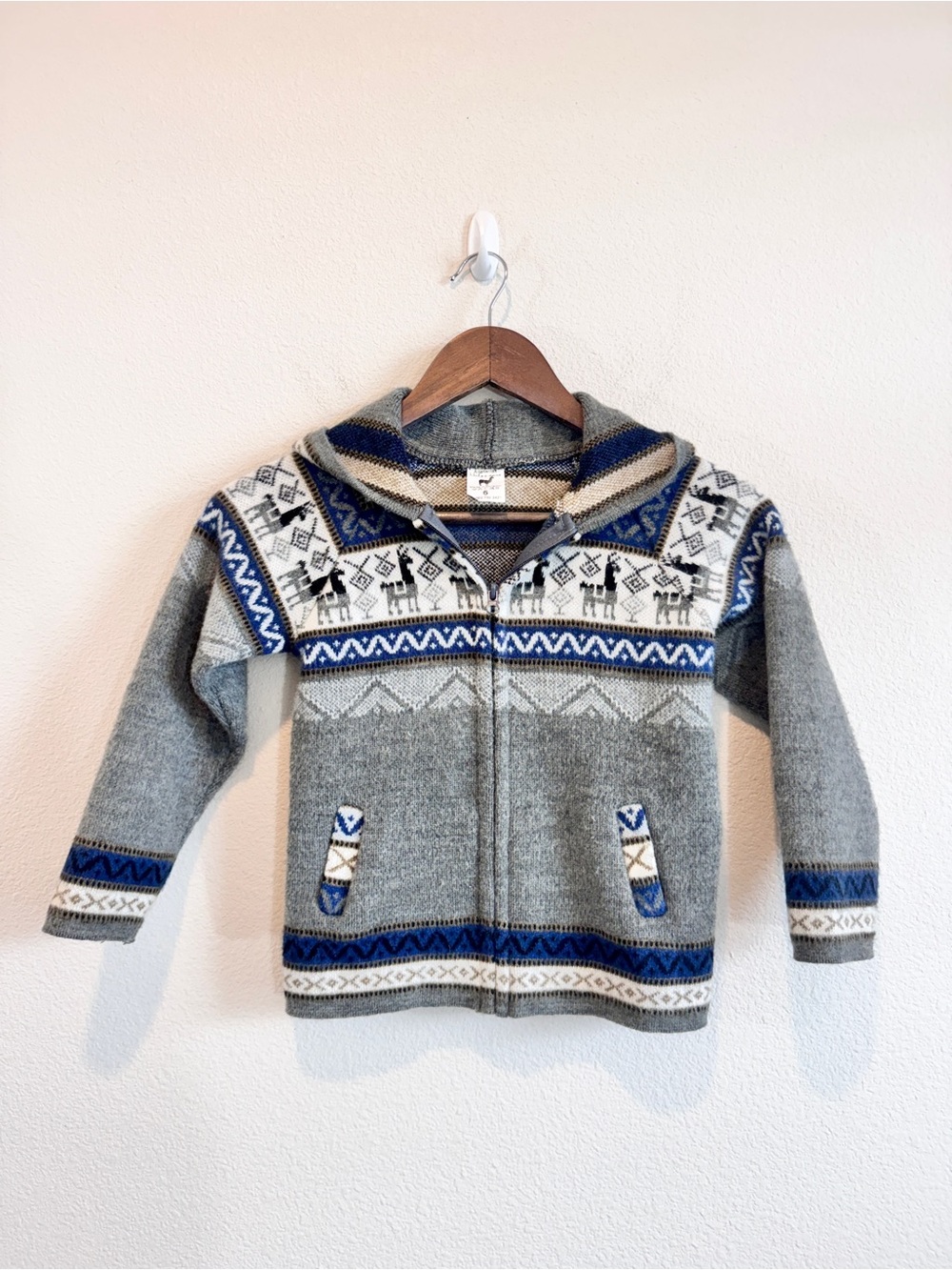 Artesanias Handmade Boys Alpaca Hoodie Size 6 Llama Fair Isle Nordic J29